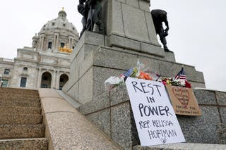 A small memorial for senior Democratic state assemblywoman Melissa Hortman and her husband who were fatally shot